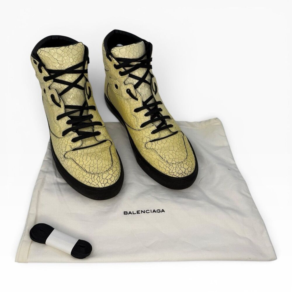 Balenciaga Off White Cracked Leather Lace Up High-Top Sneakers Size 45 EU 12 US